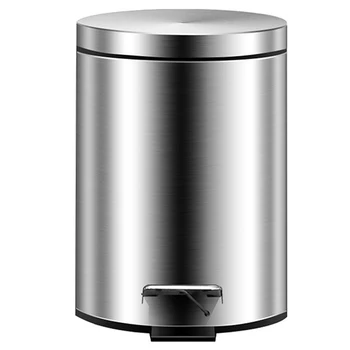 

Stainless Steel Trash Bin Round Trash Can For Home Hotel Guest Room Office Lid Bucket Pedal Trash Can Kitchen Bathroom Trash Bin