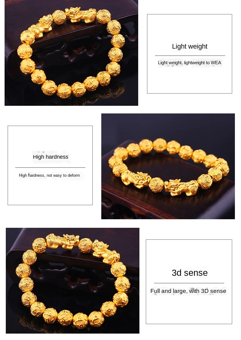 Fashion (10mm Beads)Feng Shui Pixiu Guardian Vietnam Sand Gold Color