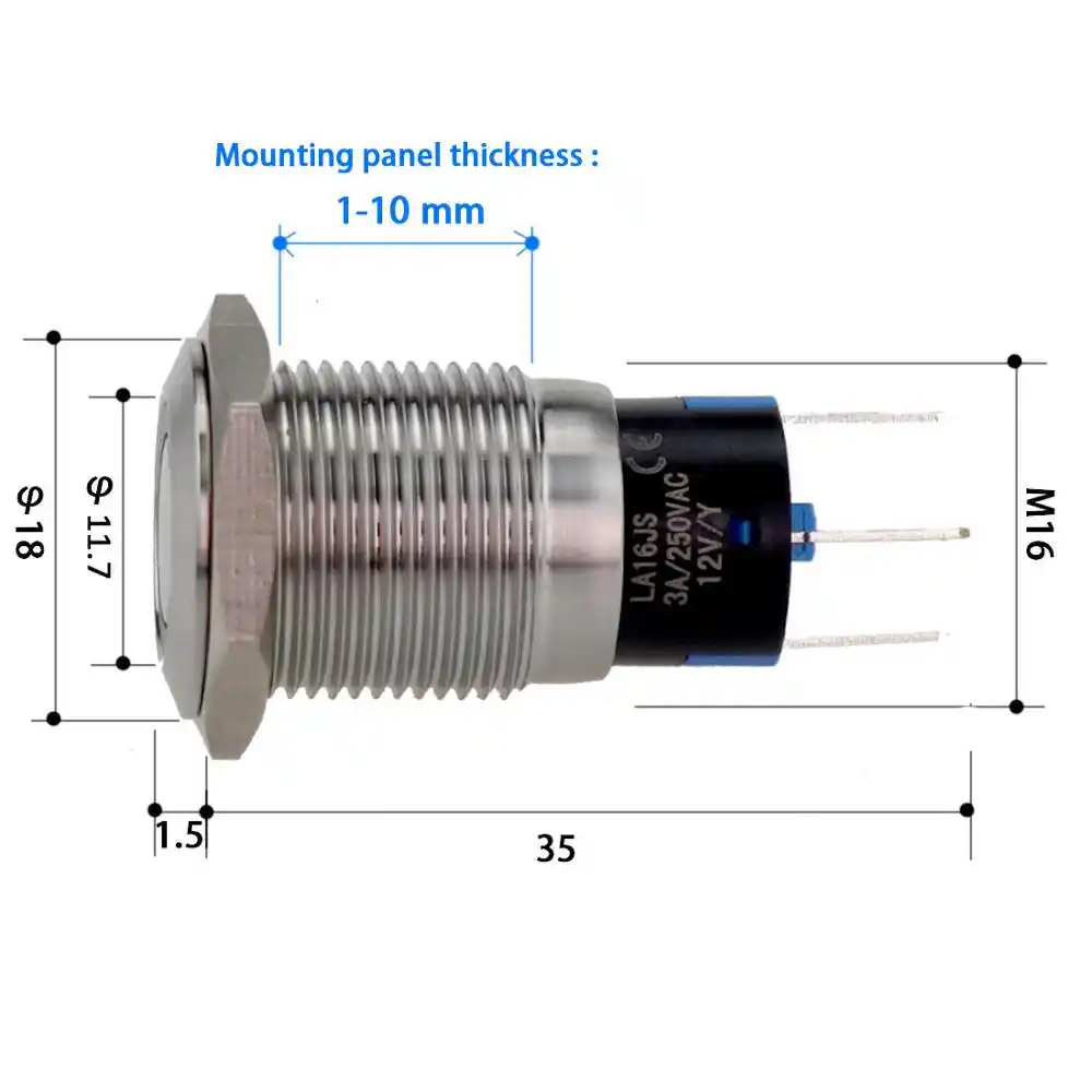 perfk Momentary Pushbutton Switches 12V Waterproof Cars Engine Start Push Button Switch for Marine