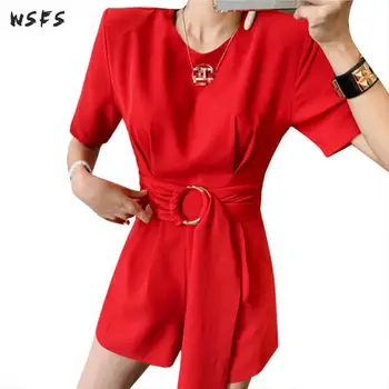 

Summer Jumpsuits Red Shorts Sleeve Ruffles Mini Short Hot Pants Slim Ladies Bodysuit Trousers Casual Sexy Rompers Women Jumpsuit