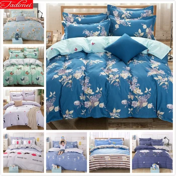 

Flower Pattern Blue Duvet Cover 3/4 pcs Bedding Set Couple Big Size Kids Child Soft Cotton Bed Linens Single Queen King Bedlinen