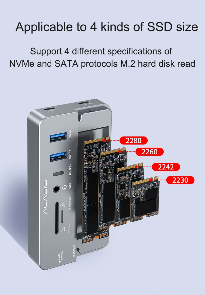 portable hdd case ACASIS Swappable High-Speed SSD Storage & 10-In-1 Hub 3.1GEN2 NVME/SATA M.2 SSD Enclosure Case to USB PD100W Dock Station external hard drive case