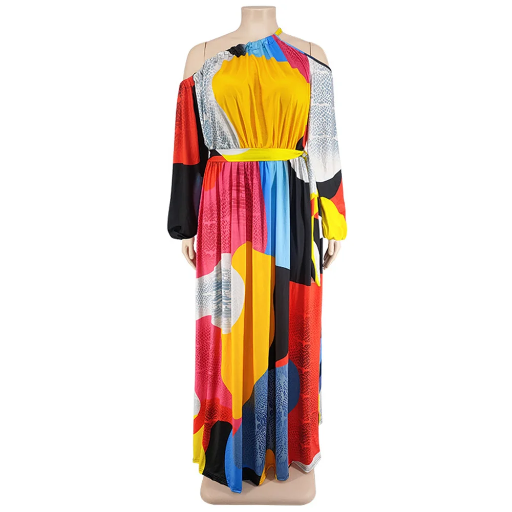 Vestido maxi solto fora do ombro feminino,