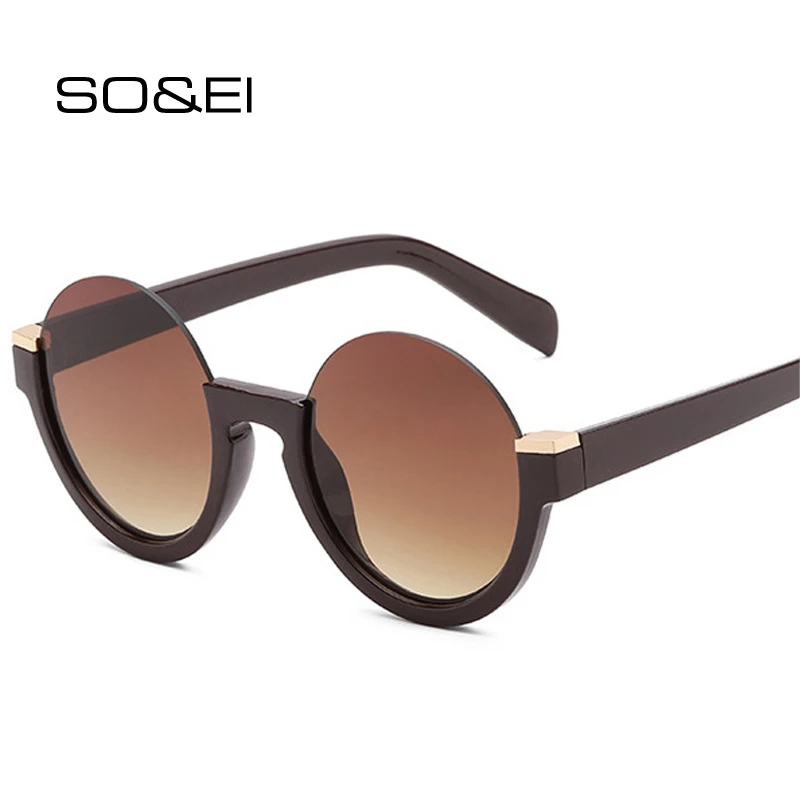 SO&EI Fashion Semi-Rimless Round Women Gradient Sunglasses Retro Clear Lens Glasses Frame Shades UV400 women's sunglasses