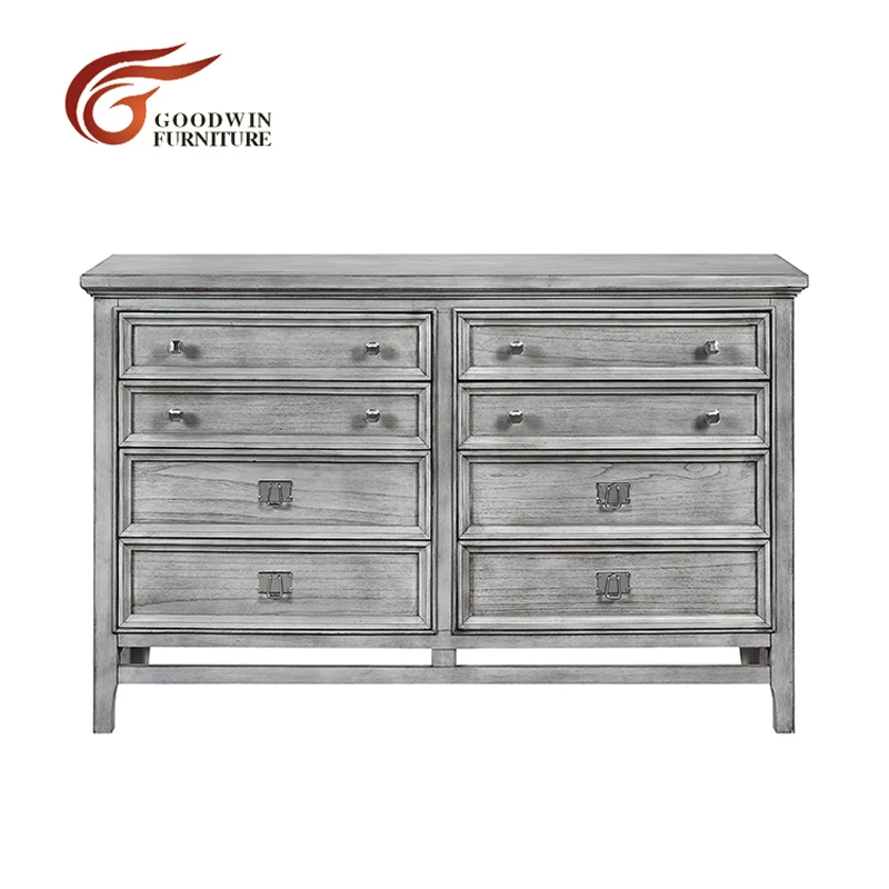 Sideboard Деревянная серая винтажная мебель для столовой стол и кожаный стул и сервант WA428 - Цвет: Sideboard