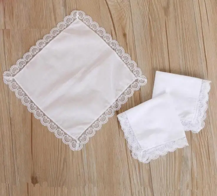 

25cm White Lace Thin Handkerchief 100% Cotton Towel Woman Wedding Gift Party Decoration Cloth Napkin Handkerchief SN725