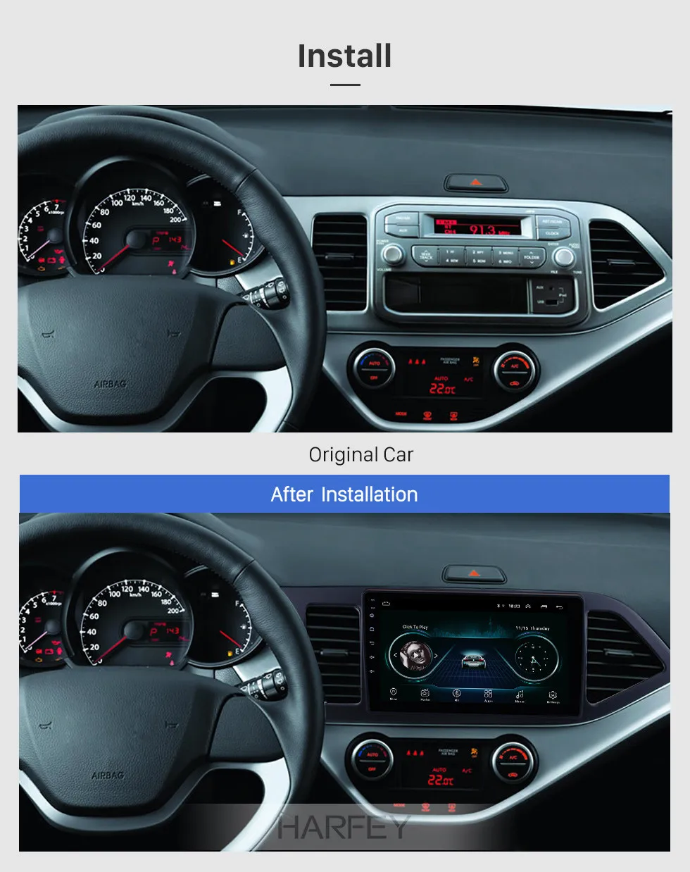 Excellent Harfey 9" Android 8.1 GPS Car Radio car Multimedia Player For 2011 2012 2013 2014 KIA PICANTO Morning HD 1024*600 Touch Screen 1