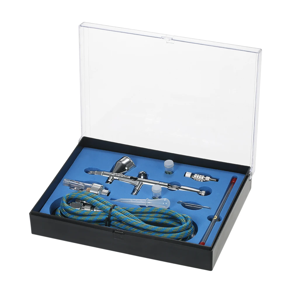 

KKmoon Dual Action Gravity Feed Airbrush Kit Spray Gun Set 1.8m Hose 0.2mm/0.3mm/0.5mm Needle 9cc Cup Air Brush Spray Gun