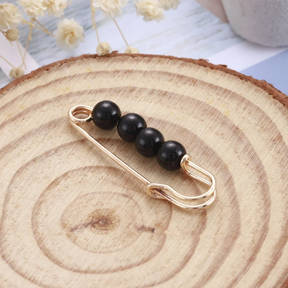 Fashion Pearl Fixed Strap Charm Safety Pin Brooch Sweater Cardigan Clip Chain Brooches Jewelry