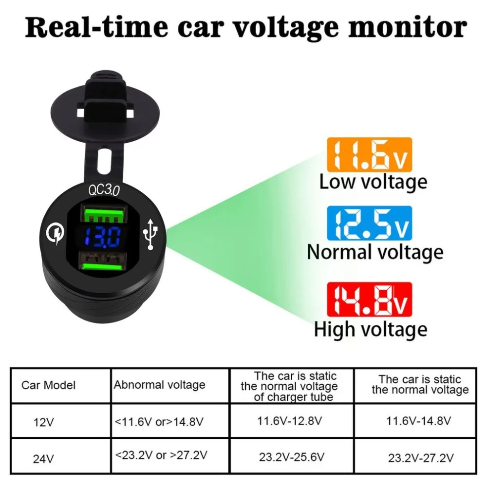 Автомобиль и мотоцикл автомобиль цифровой дисплей прикуриватель с Qc3.0 двойной Usb порт выход Быстрая зарядка