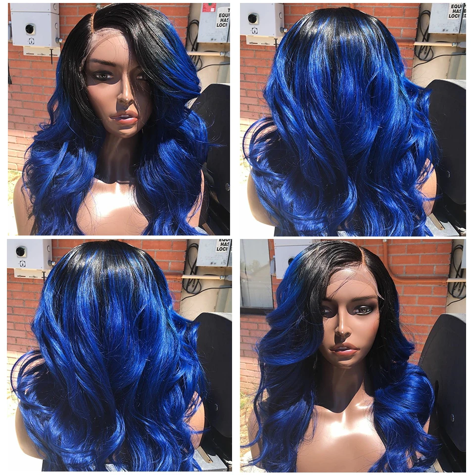 Body Wave 4 Bundles Deal 10A Peruvian Remy Human Hair Weaving 3 Pcs Dark Roots Ombre 1B Black Blue Wavy Human Hair human hair extensions,human hair bundles