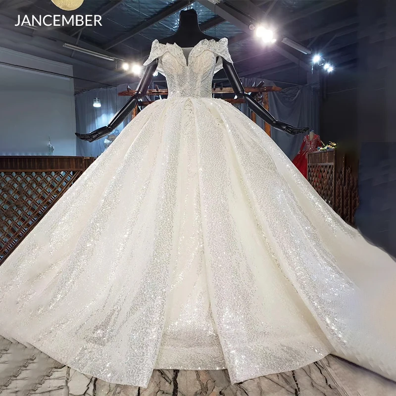 HTL1898 Luxurious And Elegant Charming Deep V-Neck Crystal Beading Wedding Dress 2020 Ball Gowns Short Sleeve 1