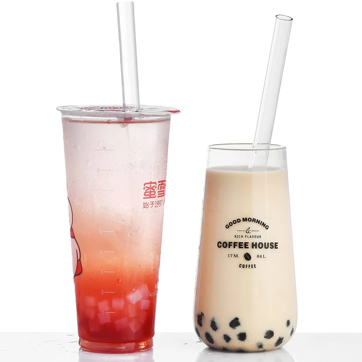 1 Transparent Glass Straw, High Borosilicate Colored Flower Glass Straw,  Elbow Flat Mouth Colored Juice Drink Milk Tea Straw