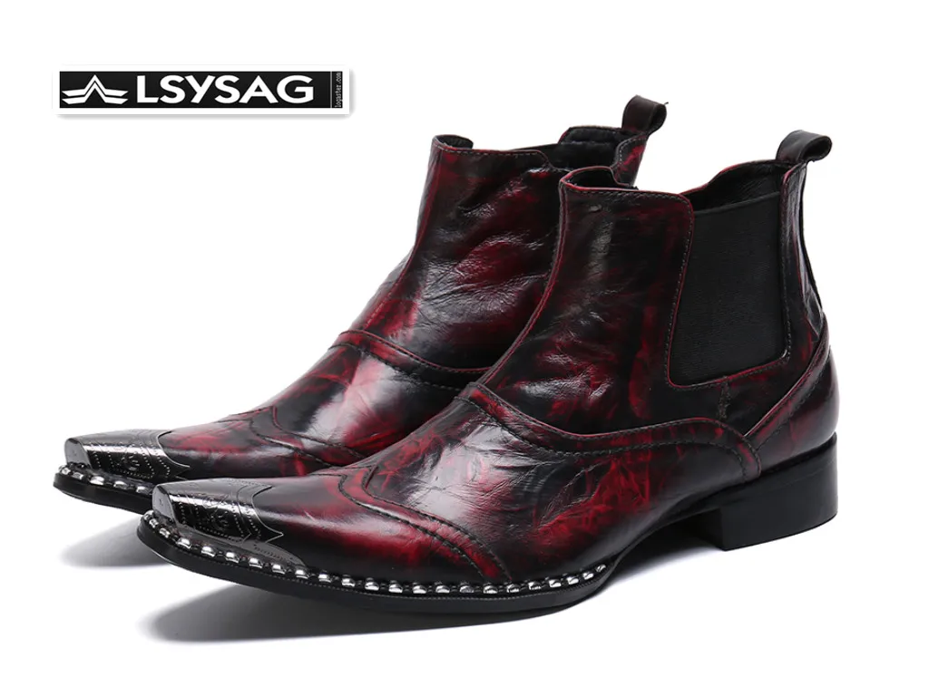 

Winter Genuine Leather Men Chelsea Boots British Rivet Party Business Dress Boots Plus Size Male Ankle Boots
