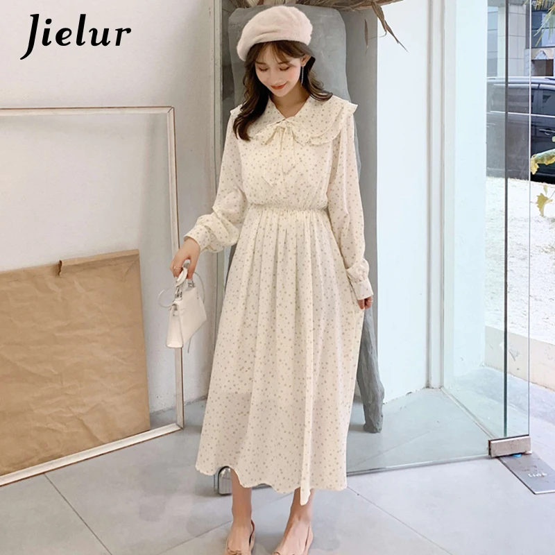 Jielur платье с длинным рукавом и цветочным рисунком женское осень 2019 воротник