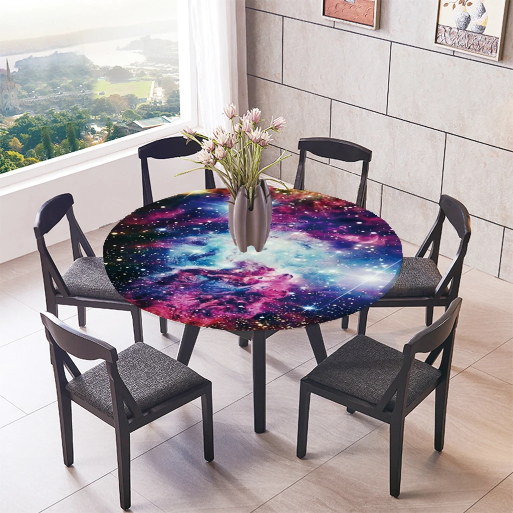 2x Rustic Wood Durable Vinyl Fitted Round Tablecover Table Cloth, 47' + 55' Dia