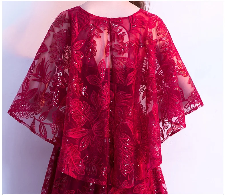 Wine Red Sequined Lace Long Prom Dresses 2019 A-line Scoop Neck With Jacket Floor-length  Plus Size Formal Dresses For Women