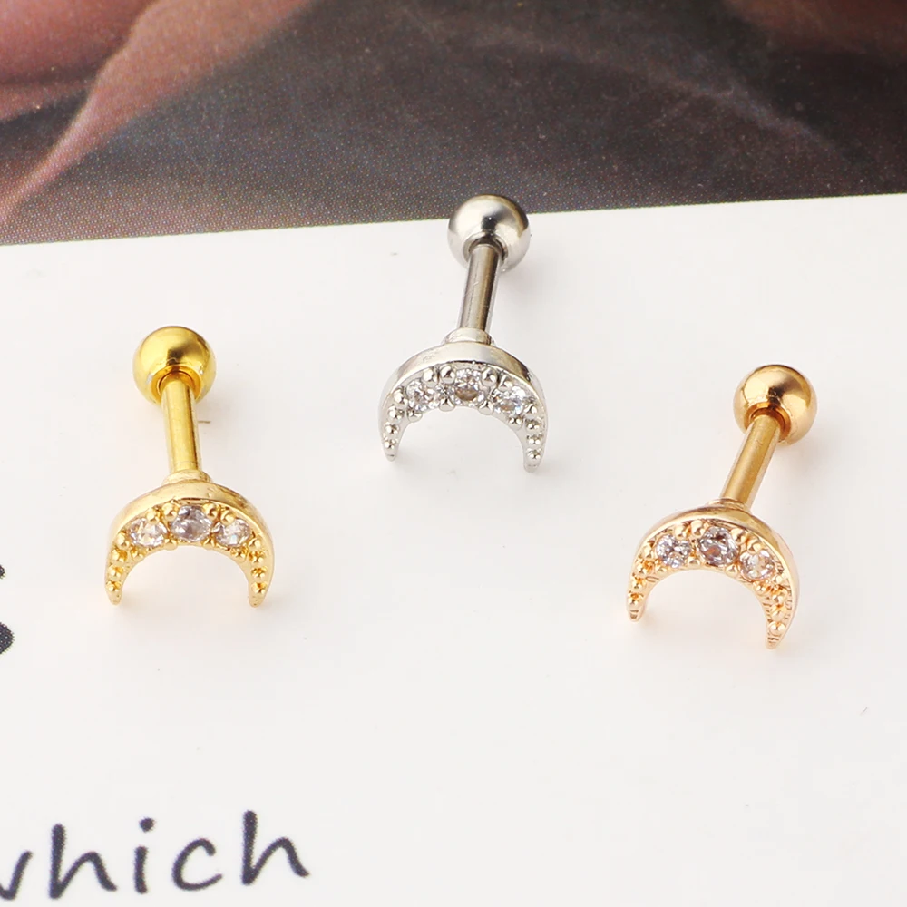 Surgical Steel Prong Set Zircon Crystal Ear Cartilage Tragus Helix Piercing Bar Top Upper Stud Earring Tunnel Plugs 16g