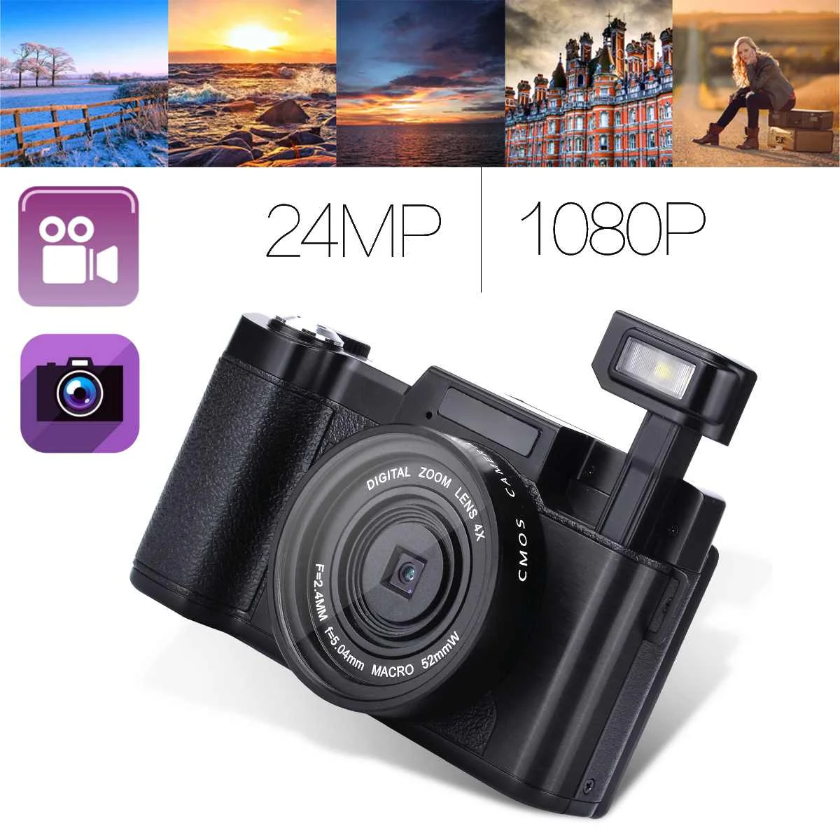 

Hot Sales Vlog Digital Camera Full HD 1080P Professional Video Camcorder Vlogging Camera 8.0 MP CMOS Max 24MP