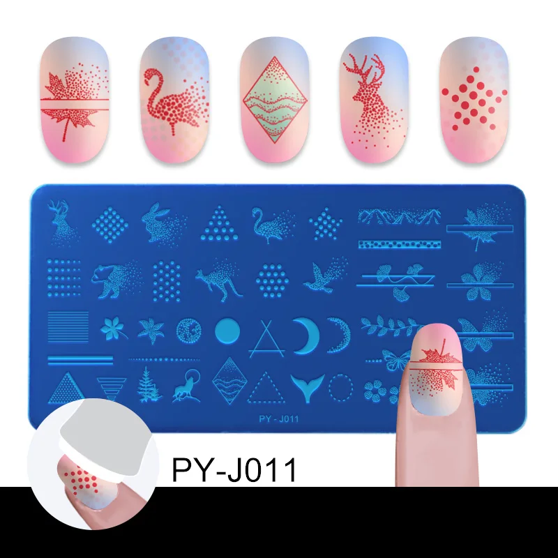 PICT YOU прямоугольная штамповка для ногтей шаблон геометрический рисунок для ногтей штамповочная пластина DIY Инструменты для дизайна ногтей из нержавеющей стали J011