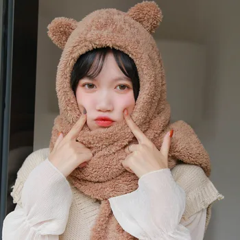 

2020 New Winter Hat Scarf One Piece Two-piece Thick Plush Warm Scarf Ladies Wrapped Soft Blanket Cute Women Wholesale And Retail
