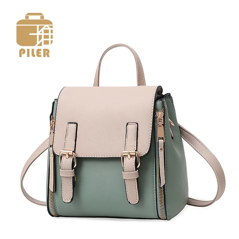 

Preppy Style Leather Women Backpacks for Teenager Girls Female Shoulder Bag Small Fashion School Backpack College Daypack Belt