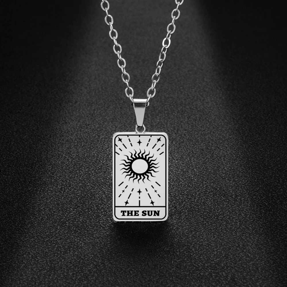 Stainless Steel Tarot Cards Pendant Necklace The Sun Tarot Divination Necklace Jewelry LGS1840