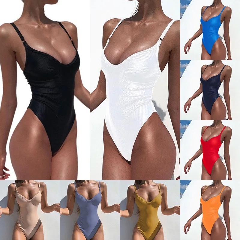 

Sexy Solid One Piece Swimsuit Women Swimwear Bodysuit Swimsuit Female Push Up High Waist Bathing Suits Beach Wear 2021 Summer