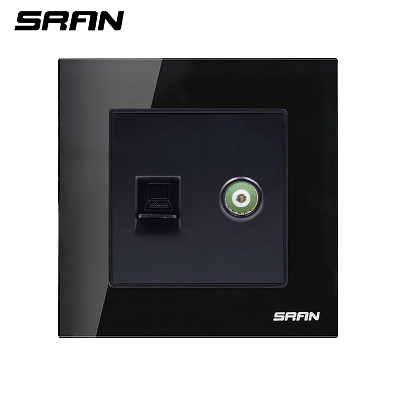 

Manufacture SRAN , 2 Gangs Wall Computer and TV Socket / Outlet , Without Plug adapter Crystal tempered glass panel 86*86mm