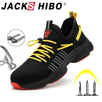 

JACKSHIBO All Season Safety Work Shoes For Men Breathable Steel Toe Cap Anti-Smashing Working Shoes Safety Boots Work Sneakers