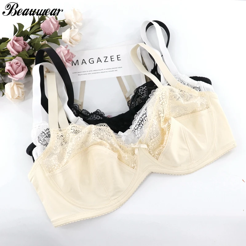 Бюстгальтер кружевной Beauwear 40D-50F Женский размера плюс с цветочным принтом |