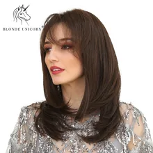 Блонд, единорог, 18 дюймов, Женские синтетические передние парики, длинные, прямые, темно-коричневые, без клея, парик, боковая часть, 130% плотность