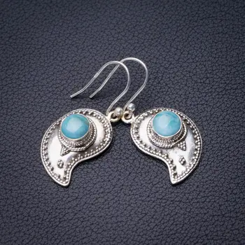 

StarGems Natural Caribbean Larimar Handmade 925 Sterling Silver Earrings 1.5" D7118