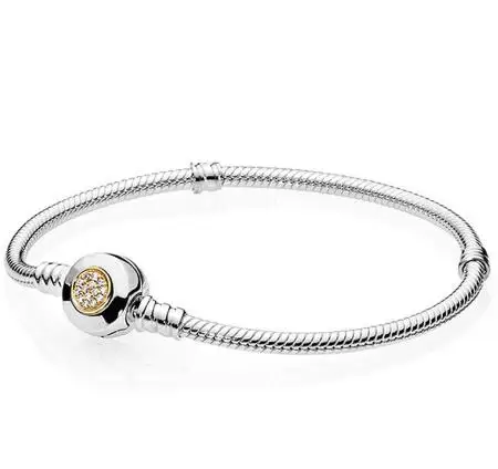 Подлинный 925 пробы серебряный браслет Momemts двухцветная Подпись змеиная цепочка браслет подходит для женщин шарик шарм модные ювелирные изделия