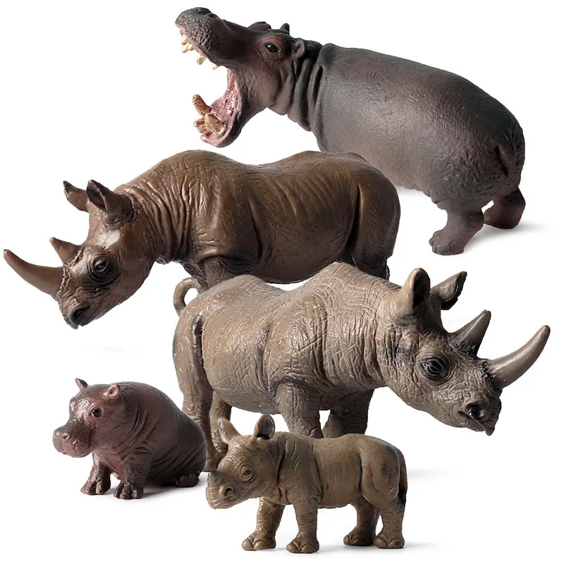 Детские модели животных, дикие носороги, бегемот, bison animal world, набор твердых пластиковых игрушек, коллекционные подарки, модель игрушек