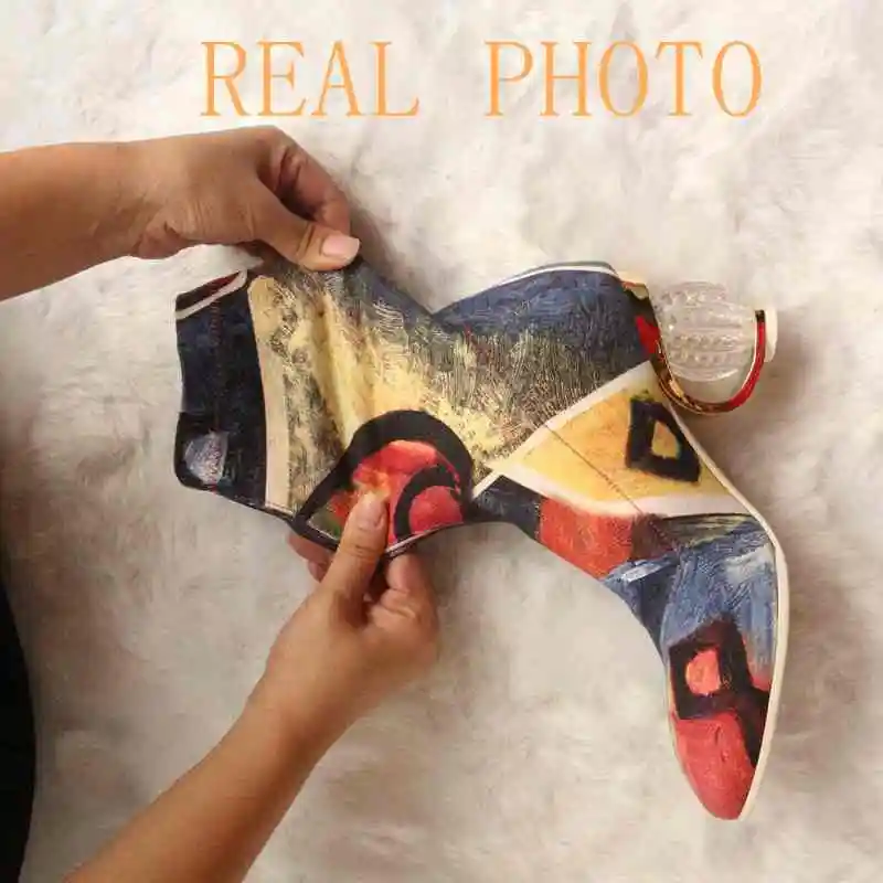 REAVE-GATO-Mulheres-outono-Primavera-Coxa-Botas-Altas-Salto-Ankle-Limpar-transparente-Trecho-Colorido-Sobre-O