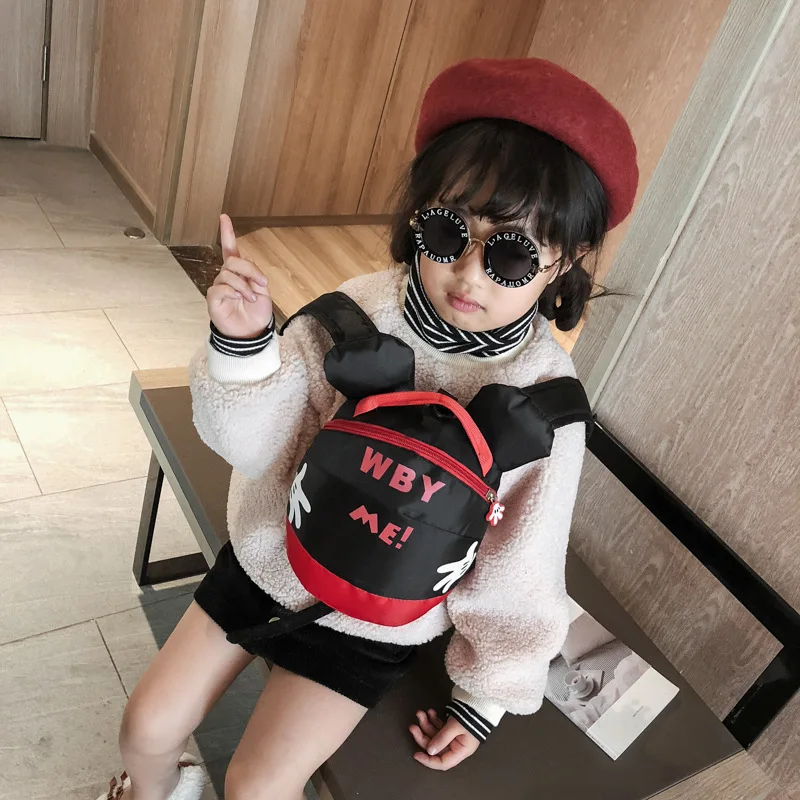 

Kindergarten School Bag BOY'S Girls 1-3-5-Year-Old Mickey with Hand Holding Rope Baby Anti Lost Children Backpack