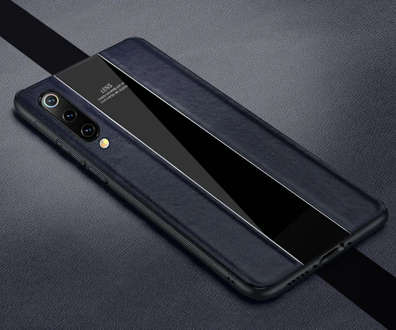 Синий Xiaomi mi 9 чехол из натуральной кожи для Xio mi 9 9 прозрачный чехол s sophilong из натуральной коровьей кожи - Цвет: Синий