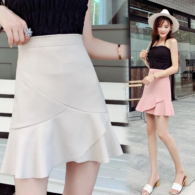 

2018 Summer Wear New Style Korean-style High-waisted Sheath Short Skirt Skirt Flounced Divided Skirt