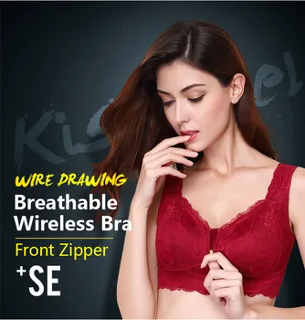 

Underwear women without steel ring thin section zipper large size bra big breast sleep underwear lace gathered front buckle bra