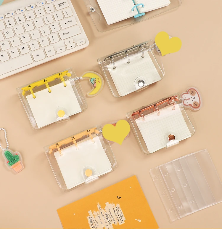 JIANWU Creative Cute Transparent 3 ring Mini Loose-leaf Hand Book Student Portable Notebook ring binder Kawaii School Supplies