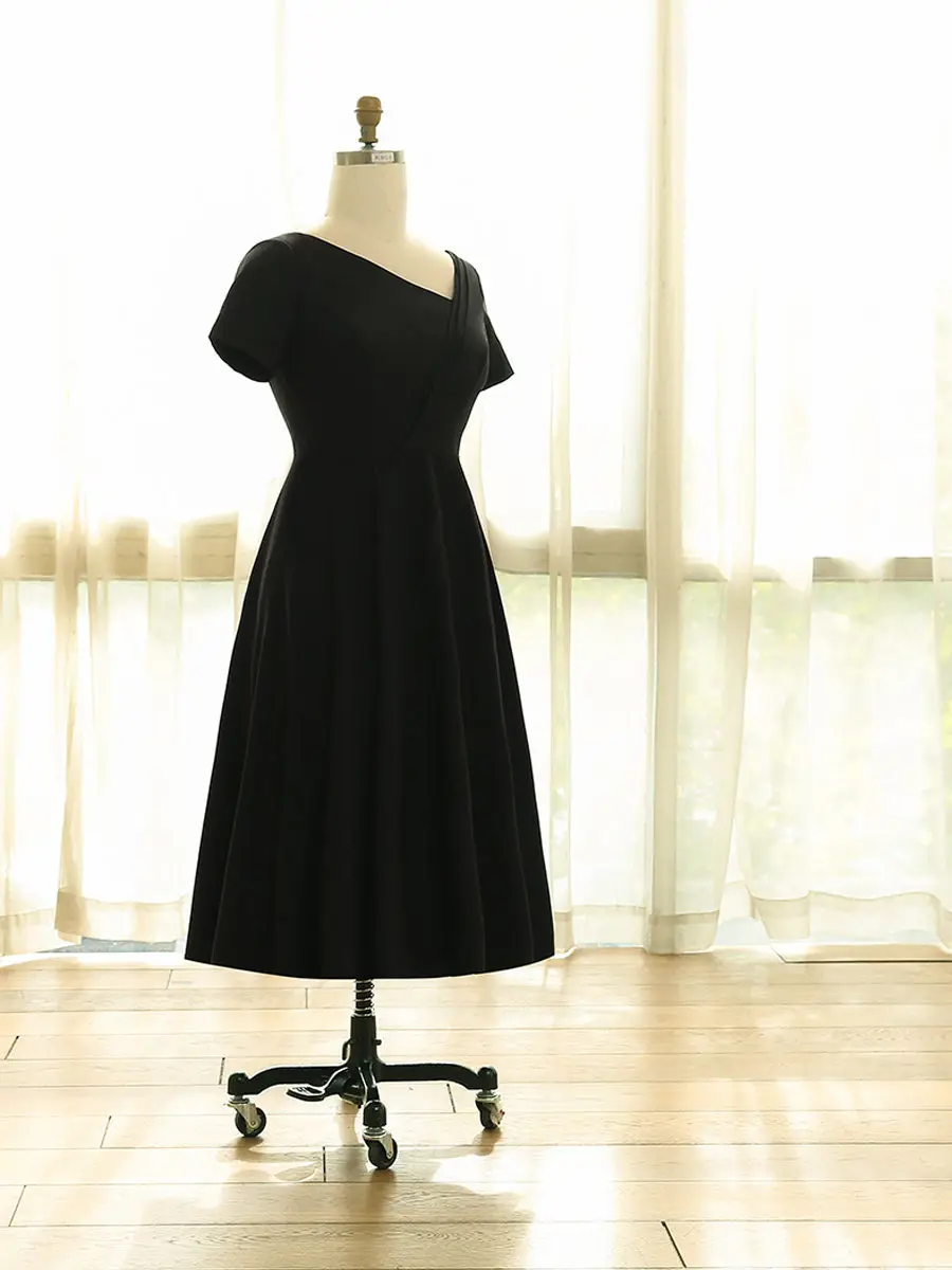 Платье для выпускного вечера с квадратным воротником, Vestidos De Gala T414, размера плюс, новые женские вечерние платья, черное простое платье средней длины для выпускного вечера