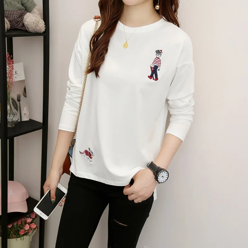 Harajuku Vintage t shirt Ulzzang Girlfriends kawaii rainbow stripe t-Shirts autumn Women Casual Loose long Sleeve pink Top Femme - Цвет: Xian 1971 bai