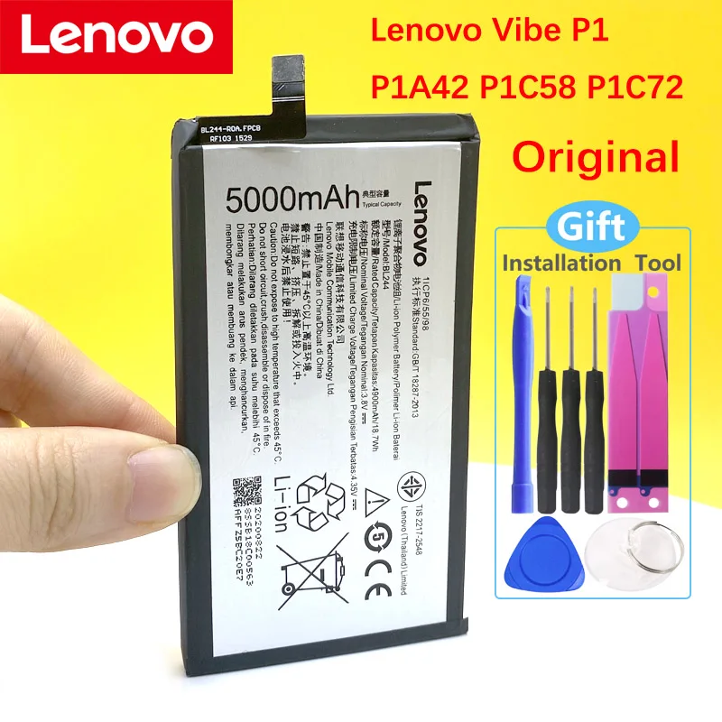 Original BL244 5000mAh For Lenovo Vibe P1 P1A42 P1C58 P1C72 Phone In Stock High Quality Battery | Мобильные телефоны и