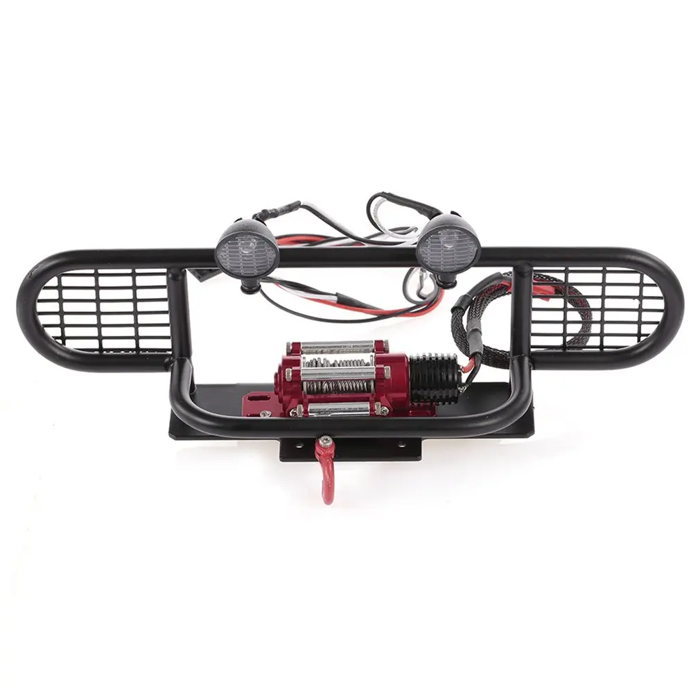 

For Trx-4 Rc 4wd Axial Scx10 Climbing Car Front Protection Net Bumper With Red Metal Winch Remote Controller