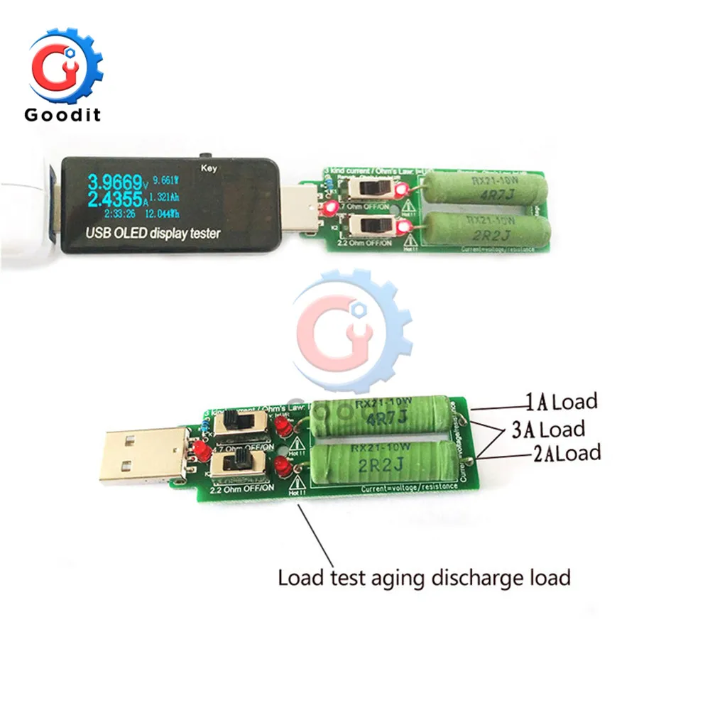 USB резистор электронная нагрузка постоянного тока с переключателем регулируемый ток 5В 1A/2A/3A емкость батареи напряжение разряда тестер сопротивления