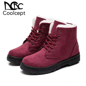 

Coolcept Size 35-44 Fashion Women Ridding Boots Keep Warm Thick Fur Winter Ankle Boots Plush Cross Strap Platform Lady Footwear