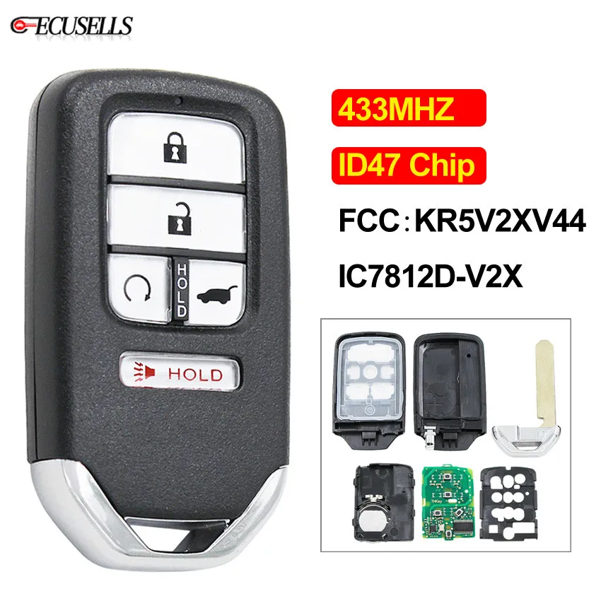 4+1/5 Button Remote Car Key 433MHz ID47 Chip SUV Tail FCC: KR5V2XV44 IC7812D-V2X for Honda CR-V 2017 Pilot 2016 | Автомобили и