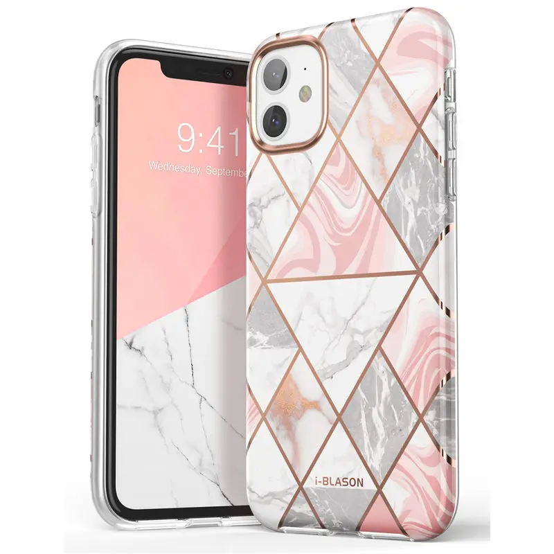 i-Blason For iPhone 11 Case 6.1 inch( Release) Cosmo Lite Stylish Hybrid Premium Protective Slim Bumper Marble Back Cover - Цвет: Marble Pink