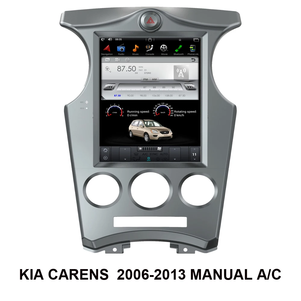 Android 9.0 Tesla Style Vertical Car GPS Nagavition for KIA CARENS 2006-2013 MANUAL A/C Radio Stereo Multimedia Player with BT | Автомобили